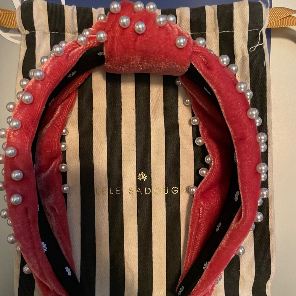 Lele Sadoughi raspberry pearl velvet headband